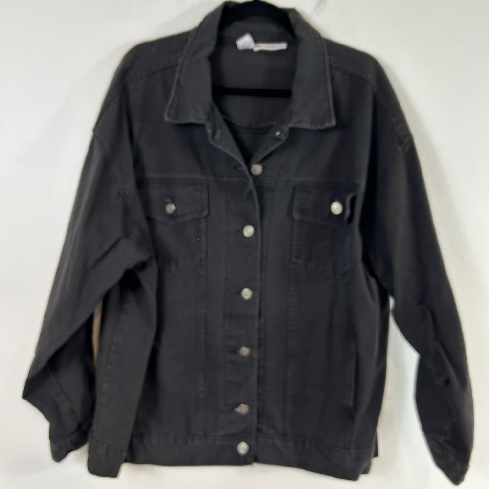 Vintage 80s 90s Black Denim Trucker Jacket Tour De France Made In‎ The USA 2X XL